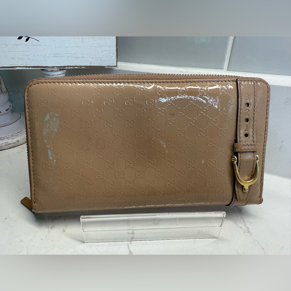 Patent Microguccissima Nice Zip Around Wallet (Micro GG)